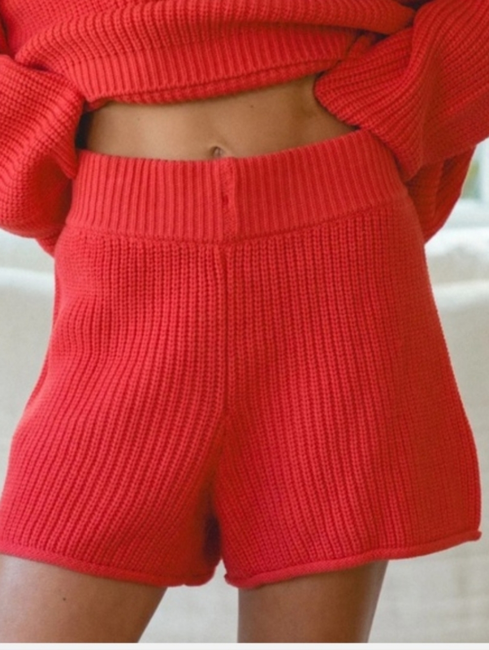 Solai Slow Tide Cable Knit Salmon  Shorts  Small
